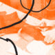 Ova slika je apstraktna ilustracija ruku osobe koja škarama reže papir. Ima monokromatsku narančastu shemu boja i zrnatu teksturu. Pozadina prikazuje stol s različitim materijalima. Na slici nema teksta niti drugih detalja.