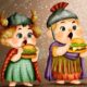 Ova slika prikazuje dvije crtane figure djece kako jedu sendviče. Oba lika drže velike sendviče punjene zelenom salatom i drugim sastojcima.