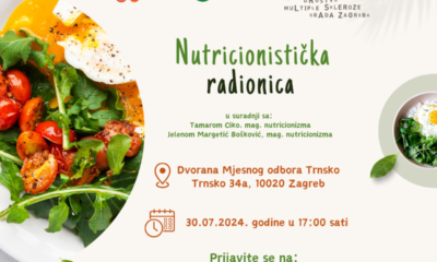 Na fotografiji je plakat koji najavljuje “Nutricionističku radionicu” u suradnji s Tamarom Ciko i Jelenom Bajić Bošnjak, obje magistre nutricionizma.