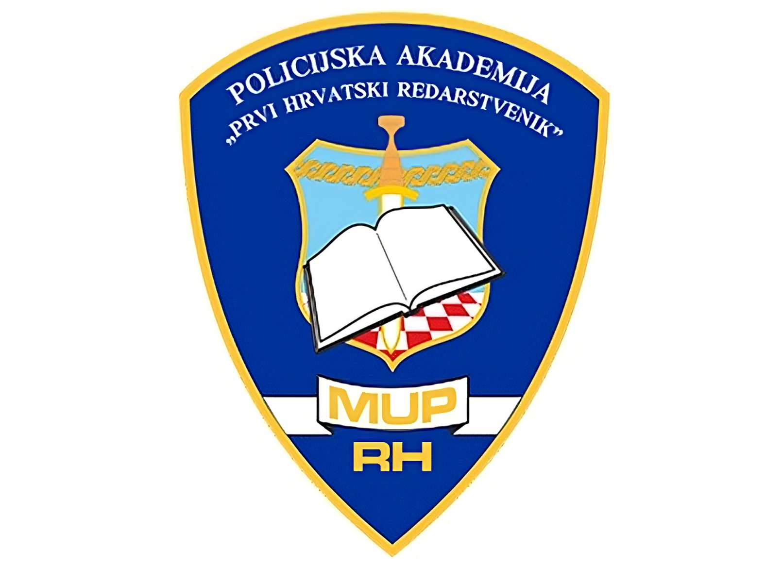 Grb Policijske akademije "Prvi hrvatski redarstvenik" u plavoj boji sa žutom obrubom. U sredini grba nalazi se otvorena knjiga i mač, s natpisima "MUP" i "RH" ispod.