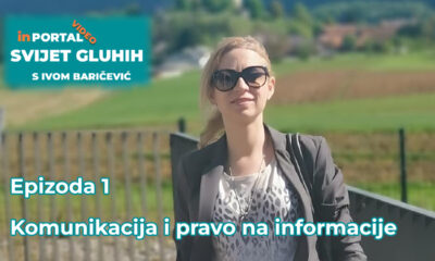 Slika prikazuje Ivu Baričević, nasmijanu ženu s naočalama za sunce, u vanjskom okruženju s prirodom u pozadini. Na slici je naslov emisije: "Svijet gluhih s Ivom Baričević", dok su ispod naslovi epizode: "Epizoda 1 - Komunikacija i pravo na informacije". Tekst u gornjem lijevom kutu također uključuje oznaku "inPortal VIDEO".