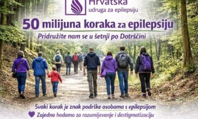Fotografija prikazuje grupu ljudi kako zajedno hodaju šumskom stazom, okruženi zelenilom i drvećem. Atmosfera je mirna i podržavajuća, a zajednički hod simbolizira solidarnost i zajedništvo. U gornjem dijelu nalazi se tekst koji poziva na sudjelovanje u akciji „50 milijuna koraka za epilepsiju“, koju organizira Hrvatska udruga za epilepsiju. Poruka ističe važnost razumijevanja i destigmatizacije epilepsije, uz emotivan naglasak: „Svaki korak je znak podrške osobama s epilepsijom“. Vizualno i tekstualno, fotografija prenosi toplinu, zajedništvo i poziv na aktivno sudjelovanje u podršci osobama koje žive s epilepsijom.