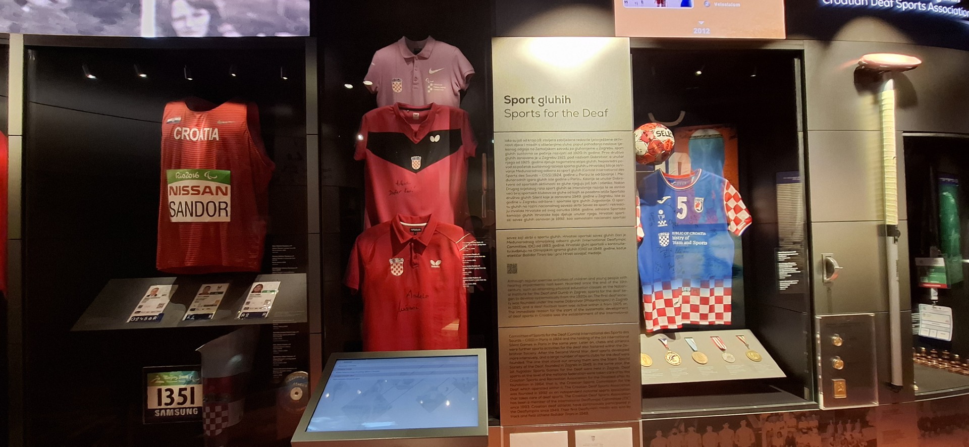 Fotografija prikazuje razne sportske predmete u izložbi.