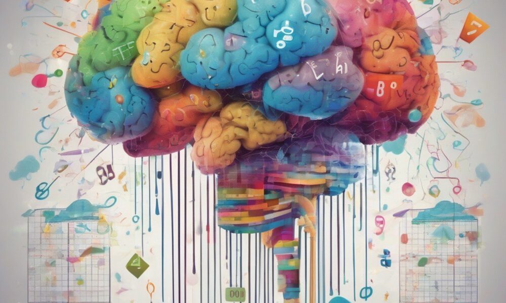 Na slici se nalazi stiliziran, vrlo šaren prikaz ljudskog mozga. Svaki dio mozga obojen je drugom bojom — plavom, zelenom, žutom, narančastom, ružičastom i ljubičastom — što daje dojam raznolikih funkcija i kreativne energije.