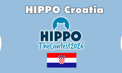 Slika prikazuje ilustraciju na kojoj piše 'Hippo Croatia' i nacrtana je Hrvatska zastava.