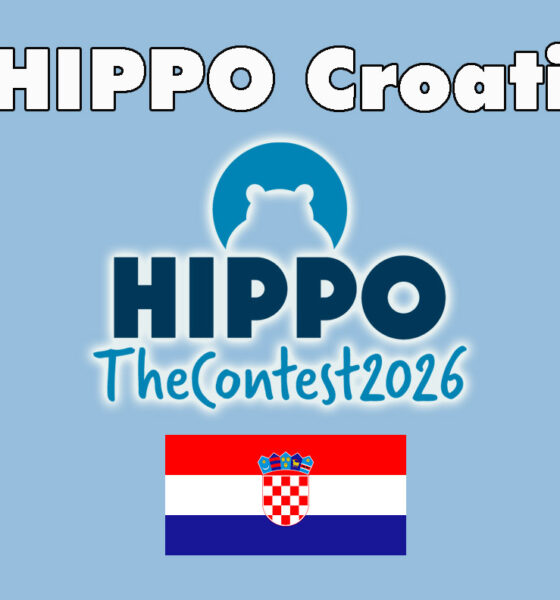 Slika prikazuje ilustraciju na kojoj piše 'Hippo Croatia' i nacrtana je Hrvatska zastava.