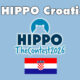 Slika prikazuje ilustraciju na kojoj piše 'Hippo Croatia' i nacrtana je Hrvatska zastava.