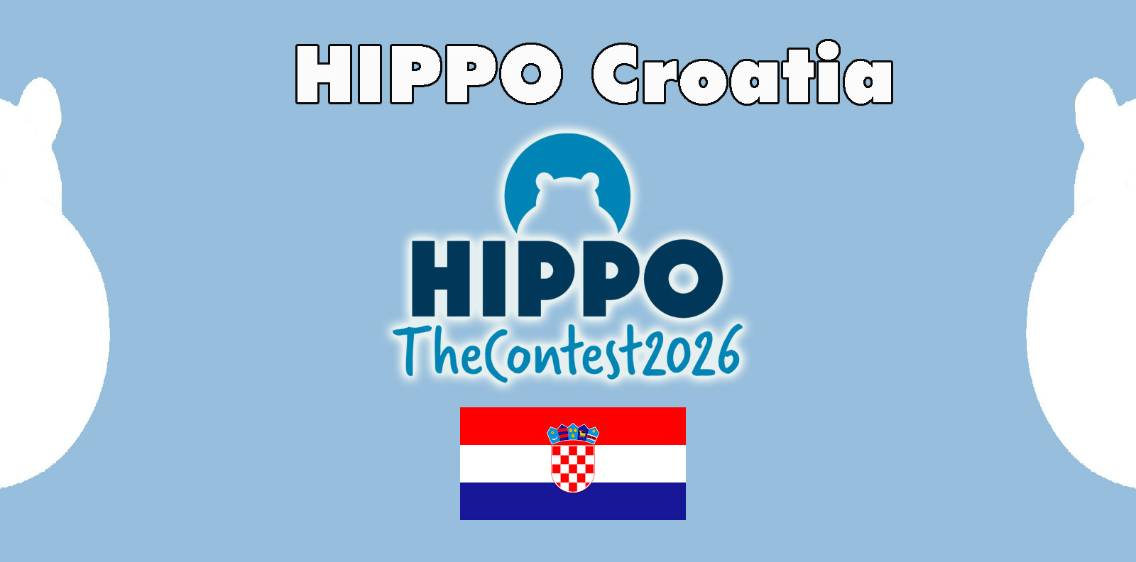 Slika prikazuje ilustraciju na kojoj piše 'Hippo Croatia' i nacrtana je Hrvatska zastava.