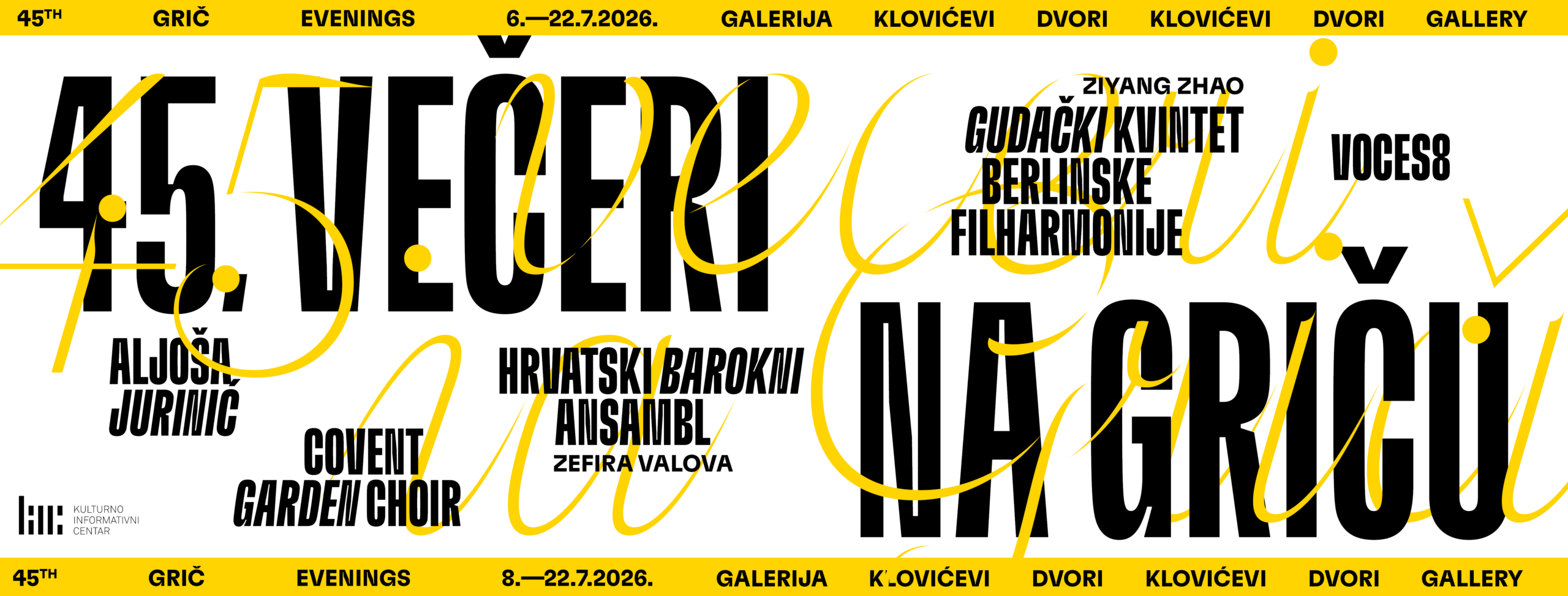 Plakat 45. Večeri na Griču s programom koncerata u srpnju 2026.