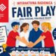 Na fotografiji se nalazi promotivni plakat za interaktivnu radionicu „Fair Play” Hrvatskog športskog muzeja. U središtu ilustracije prikazano je četvero djece koji stoje u krugu i zajednički stavljaju ruke jednu na drugu, simbolizirajući prijateljstvo, suradnju i timski duh. Iznad njih velikim plavim slovima piše „FAIR PLAY”, dok se ispod nalazi poruka „Igraj pošteno, pobjeđuje svijet!”. S lijeve strane nalazi se logotip Hrvatskog športskog muzeja te popis vrijednosti koje fair play predstavlja: poštovanje, iskrenost, prijateljstvo, toleranciju i odgovornost. Uz tekst su prikazane sportske lopte i pehar, koji dodatno naglašavaju sportsku tematiku. Desna strana plakata sadrži ilustracije rukovanja, zviždaljke, figure šaha i sportske tenisice, kao i poziv da se otkriju priče o sportašima koji su „osvajali medalje i srca”. Cijeli plakat izrađen je u vedrim bojama, s mnogo ilustracija i jednostavnim porukama prilagođenima djeci i mladima, čime se naglašava važnost poštene igre, međusobnog poštovanja i pozitivnih vrijednosti u sportu i svakodnevnom životu.