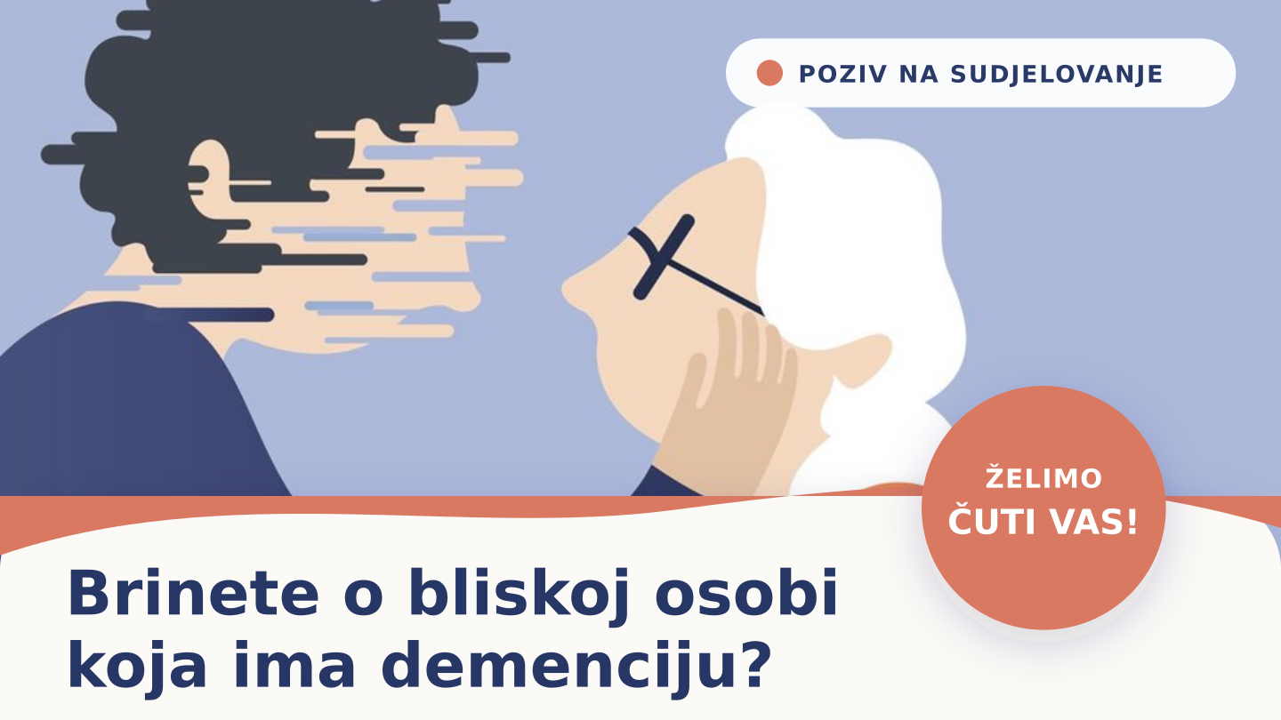 Grafički poziv na sudjelovanje u istraživanju namijenjenom osobama koje brinu o članu obitelji s demencijom.