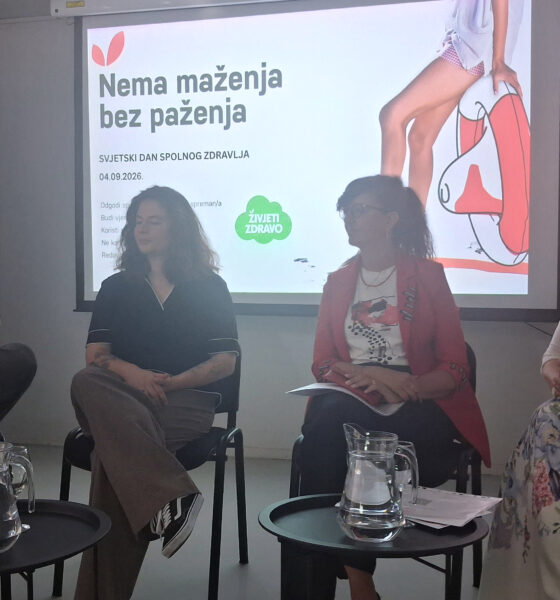 Sudionici panel-rasprave povodom Svjetskog dana spolnog zdravlja, uz poruku 'Nema maženja bez paženja'.