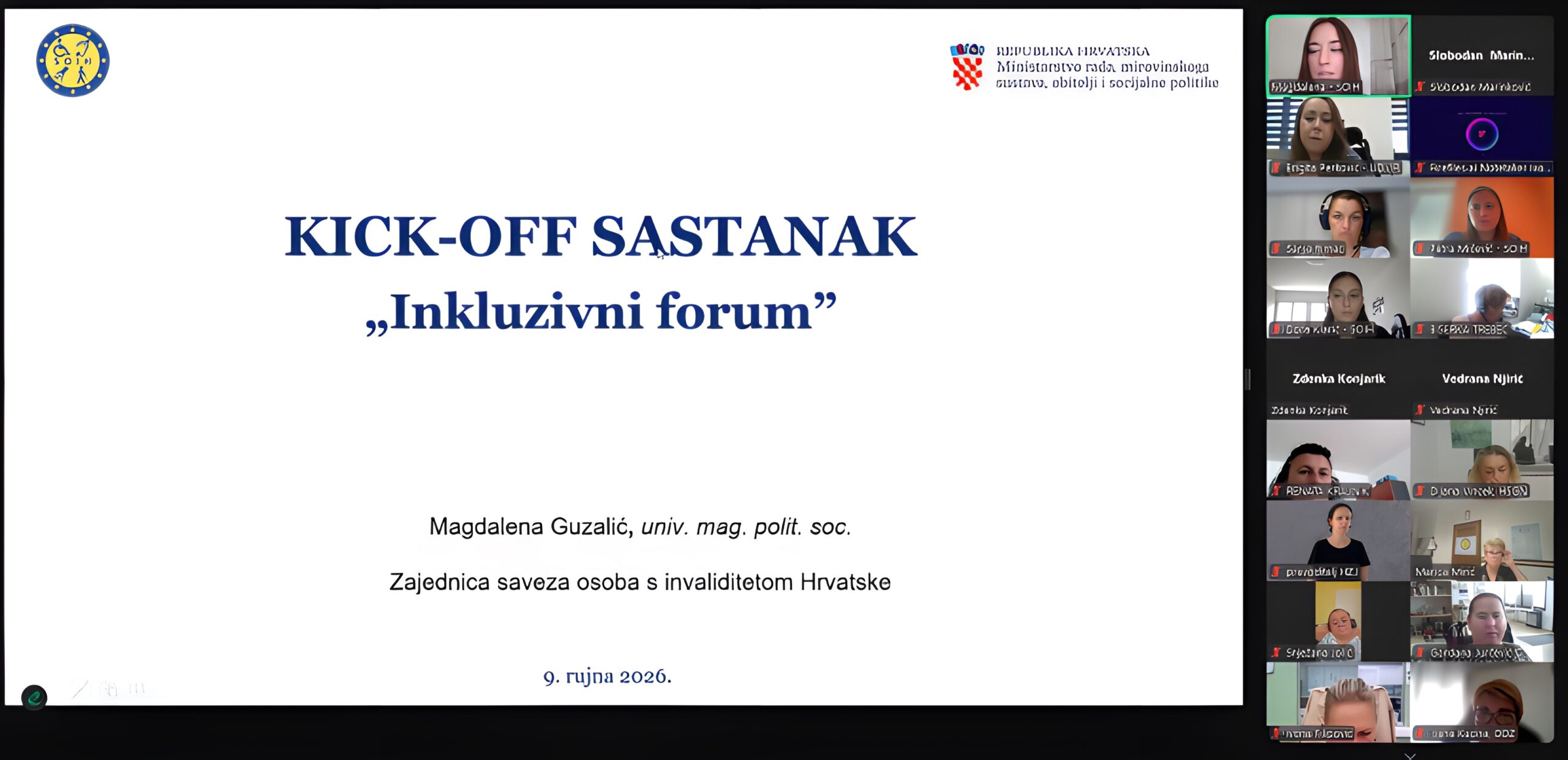 Online kick-off sastanak programa 'Inkluzivni forum' uz prezentaciju i sudionike videokonferencije.
