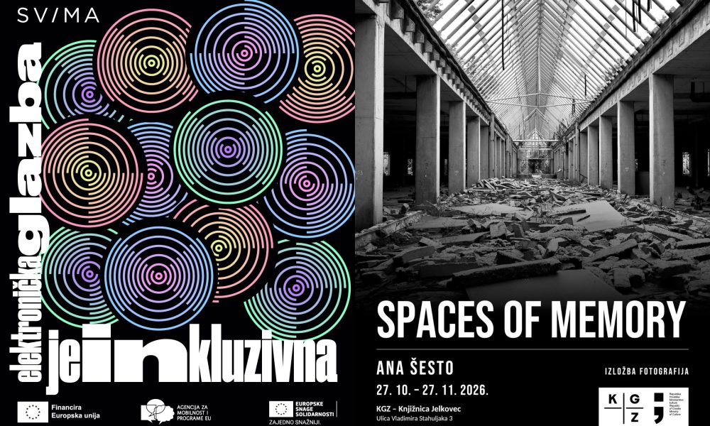 Plakati projekta „Jednaki u različitostima“ i izložbe „Spaces of Memory“ Ane Šesto u Knjižnici Jelkovec.