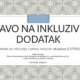 Na slici je prikazana naslovna stranica prezentacije pod nazivom „Pravo na inkluzivni dodatak”, koju je pripremio Centar za inkluziju i prava ranjivih skupina (CIPRS). Prezentacija ima svijetlu, dekorativnu pozadinu s geometrijskim i cvjetnim ornamentima u sivim, bež i bijelim tonovima. U središtu se nalazi veliki bijeli pravokutnik s tankim obrubom, na kojem je istaknut naslov crnim, velikim tiskanim slovima. Ispod naslova naveden je naziv udruge, a pri dnu se nalazi napomena da je prezentacija namijenjena isključivo edukativnim svrhama i da nije zamjena za pravni savjet. Kao autorica navedena je Iva Atlija, mag. iur. Cjelokupni dizajn djeluje uredno i pregledno, s naglaskom na naslov i jasno istaknutim informacijama o autorstvu i svrsi prezentacije.