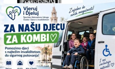 Na slici je promotivni plakat donatorske akcije „Za našu djecu – za kombi“, koju provodi Športsko rekreativna udruga osoba i djece s invaliditetom Vjeruj i Djeluj. U središnjem dijelu nalazi se fotografija kombija prilagođenog za prijevoz osoba u invalidskim kolicima, a u njemu su prikazana djeca. Velikim slovima istaknuta je poruka „ZA NAŠU DJECU ZA KOMBI“, uz poziv „Pomozimo djeci s najtežim invaliditetom do sigurnog putovanja!“ Na plakatu su istaknute i poruke „Zajedno do novih mogućnosti!“, „Mala pomoć, velike promjene!“ te „I oni zaslužuju putovati!“. Prikazane su i tri važne svrhe nabave kombija – škola, izleti i bolji život. U gornjem dijelu nalazi se QR kod uz poziv „Skeniraj kod i doniraj!“, dok su pri dnu navedeni podaci za uplatu donacija, uključujući IBAN udruge, naziv udruge, adresu, OIB, e-mail i telefonski broj. Vizualno, plakat koristi plavu i zelenu boju, a fotografija djece i prilagođenog kombija naglašava humanitarnu svrhu akcije i potrebu za sigurnim prijevozom djece s invaliditetom.